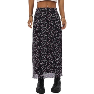 image:imageAvanova Womens Ditsy Floral High Waisted Skirts Lettuce Trim Summer Fall Boho Midi SkirtFloral Black V