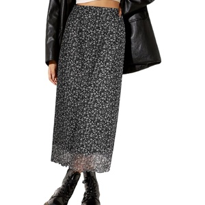 image:imageAvanova Womens Ditsy Floral High Waisted Skirts Lettuce Trim Summer Fall Boho Midi SkirtFloral Black a