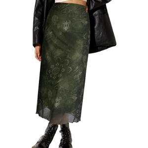 image:imageAvanova Womens Ditsy Floral High Waisted Skirts Lettuce Trim Summer Fall Boho Midi SkirtFloral Green R