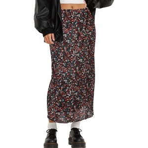 image:imageAvanova Womens Ditsy Floral High Waisted Skirts Lettuce Trim Summer Fall Boho Midi SkirtFloral Muticolor
