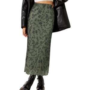 image:imageAvanova Womens Ditsy Floral High Waisted Skirts Lettuce Trim Summer Fall Boho Midi SkirtGreen Floral C