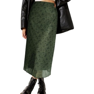 image:imageAvanova Womens Ditsy Floral High Waisted Skirts Lettuce Trim Summer Fall Boho Midi SkirtGreen Flower