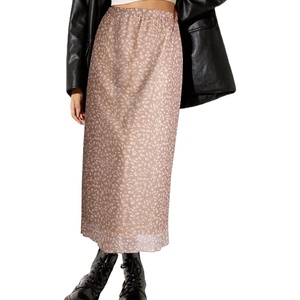 image:imageAvanova Womens Ditsy Floral High Waisted Skirts Lettuce Trim Summer Fall Boho Midi SkirtKhaki