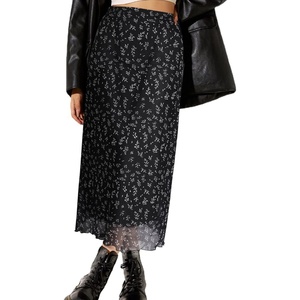 image:imageAvanova Womens Ditsy Floral High Waisted Skirts Lettuce Trim Summer Fall Boho Midi SkirtNavy Black
