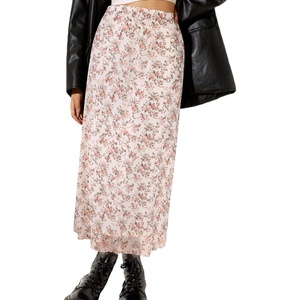 image:imageAvanova Womens Ditsy Floral High Waisted Skirts Lettuce Trim Summer Fall Boho Midi SkirtPink Floral