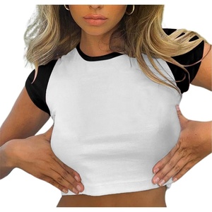 image:imageAvanova Womens Letter Print Tee Short Sleeve Round Neck Slim Fit Crop Top T ShirtBlack White