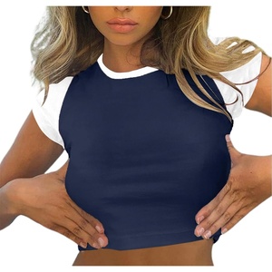 image:imageAvanova Womens Letter Print Tee Short Sleeve Round Neck Slim Fit Crop Top T ShirtBlue White B