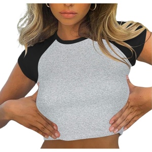 image:imageAvanova Womens Letter Print Tee Short Sleeve Round Neck Slim Fit Crop Top T ShirtGrey Black