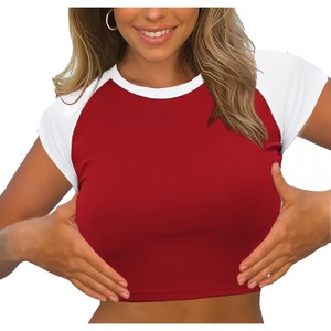 image:imageAvanova Womens Letter Print Tee Short Sleeve Round Neck Slim Fit Crop Top T ShirtWhite Red
