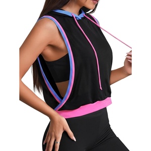image:imageAvanova Womens Workout Shirts Sleeveless Hoodies Drawstring Open Side Gym Cropped Tank TopBlack Pink Blue