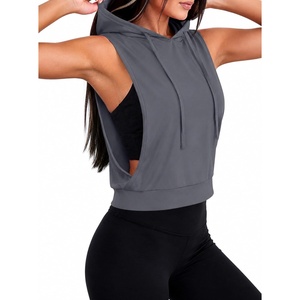 image:imageAvanova Womens Workout Shirts Sleeveless Hoodies Drawstring Open Side Gym Cropped Tank TopDeep Grey