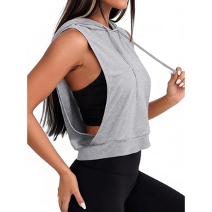image:imageAvanova Womens Workout Shirts Sleeveless Hoodies Drawstring Open Side Gym Cropped Tank TopGrey