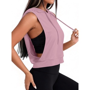 image:imageAvanova Womens Workout Shirts Sleeveless Hoodies Drawstring Open Side Gym Cropped Tank TopPink