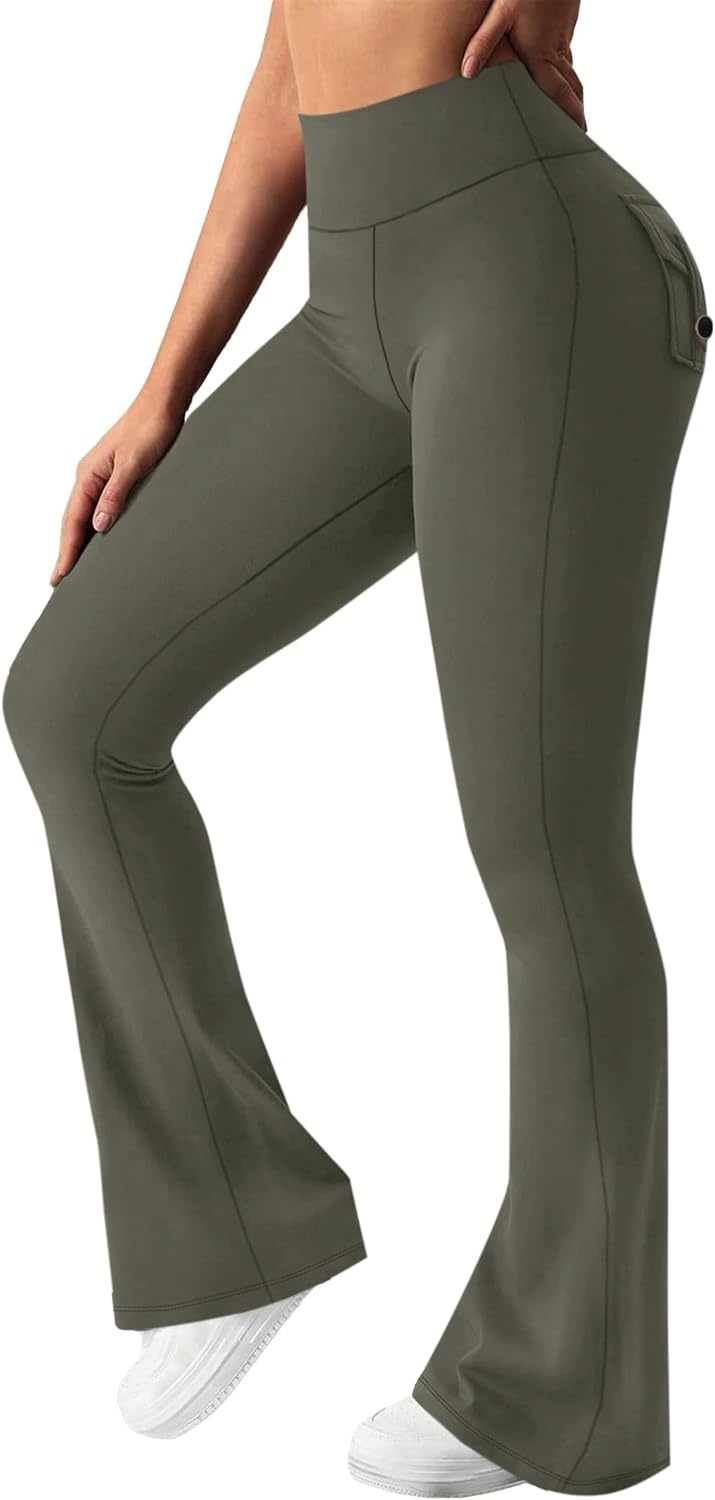 image:imageAvanova Scrunch Butt Lifting Leggings for Women Flared Yoga Workout Gym Pants with PocketsArmy Green