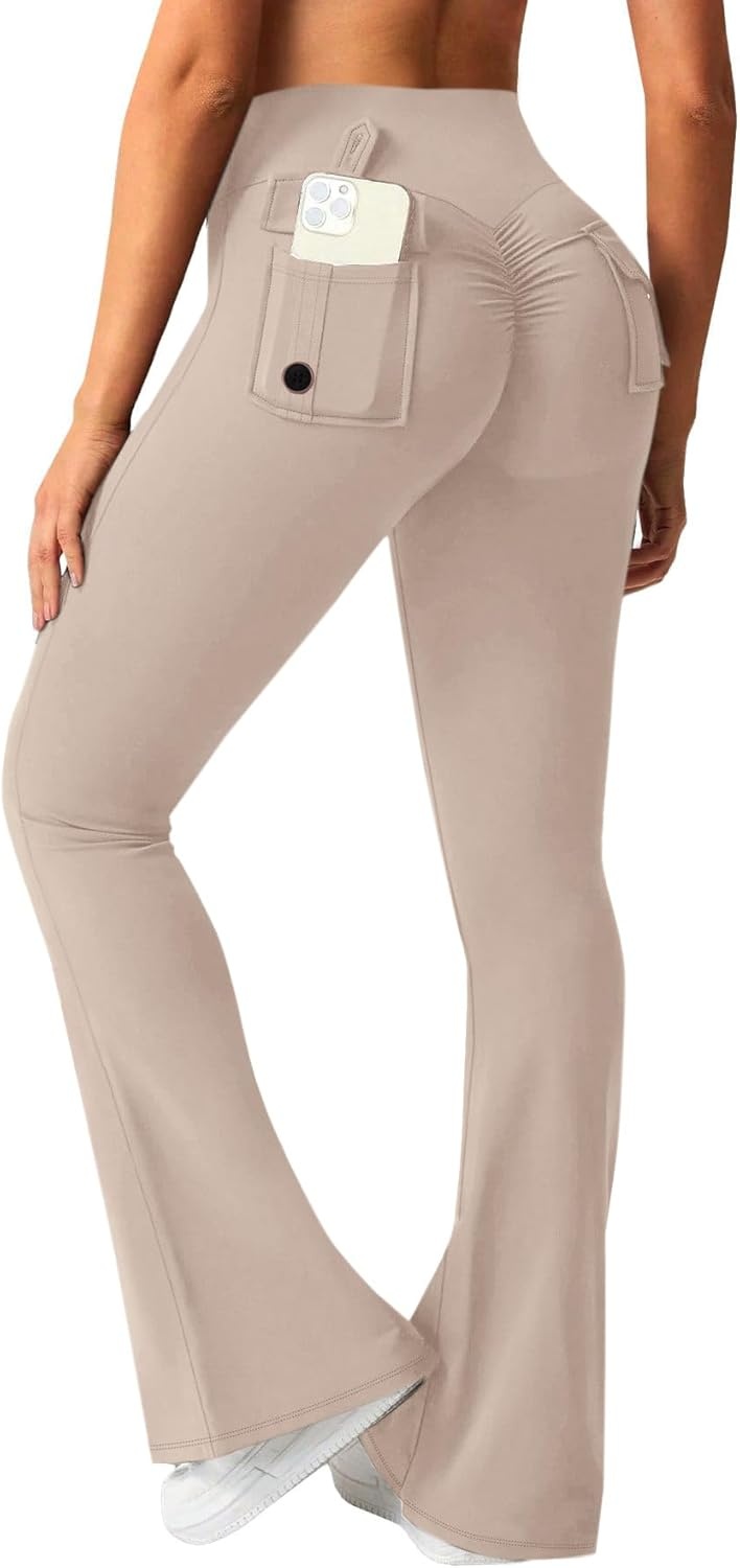 image:imageAvanova Scrunch Butt Lifting Leggings for Women Flared Yoga Workout Gym Pants with PocketsBeige