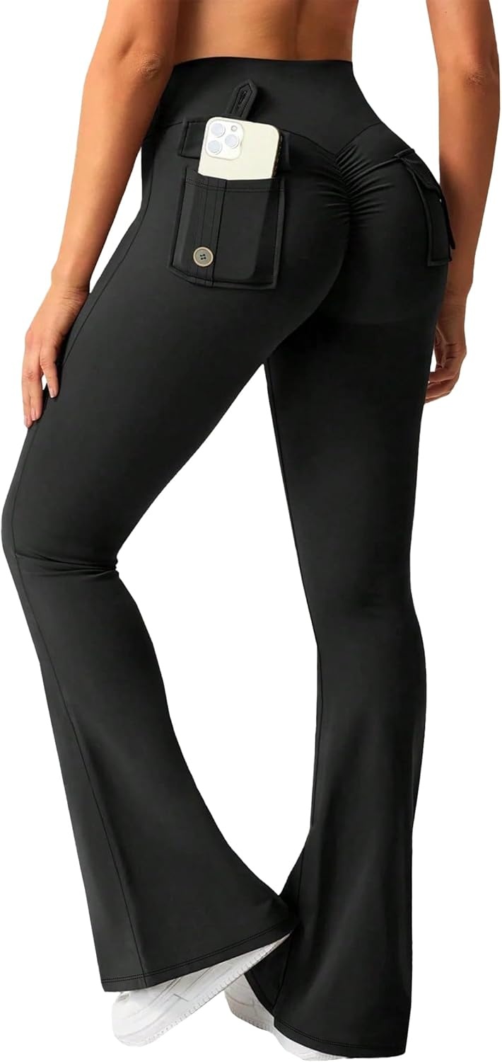 image:imageAvanova Scrunch Butt Lifting Leggings for Women Flared Yoga Workout Gym Pants with PocketsBlack