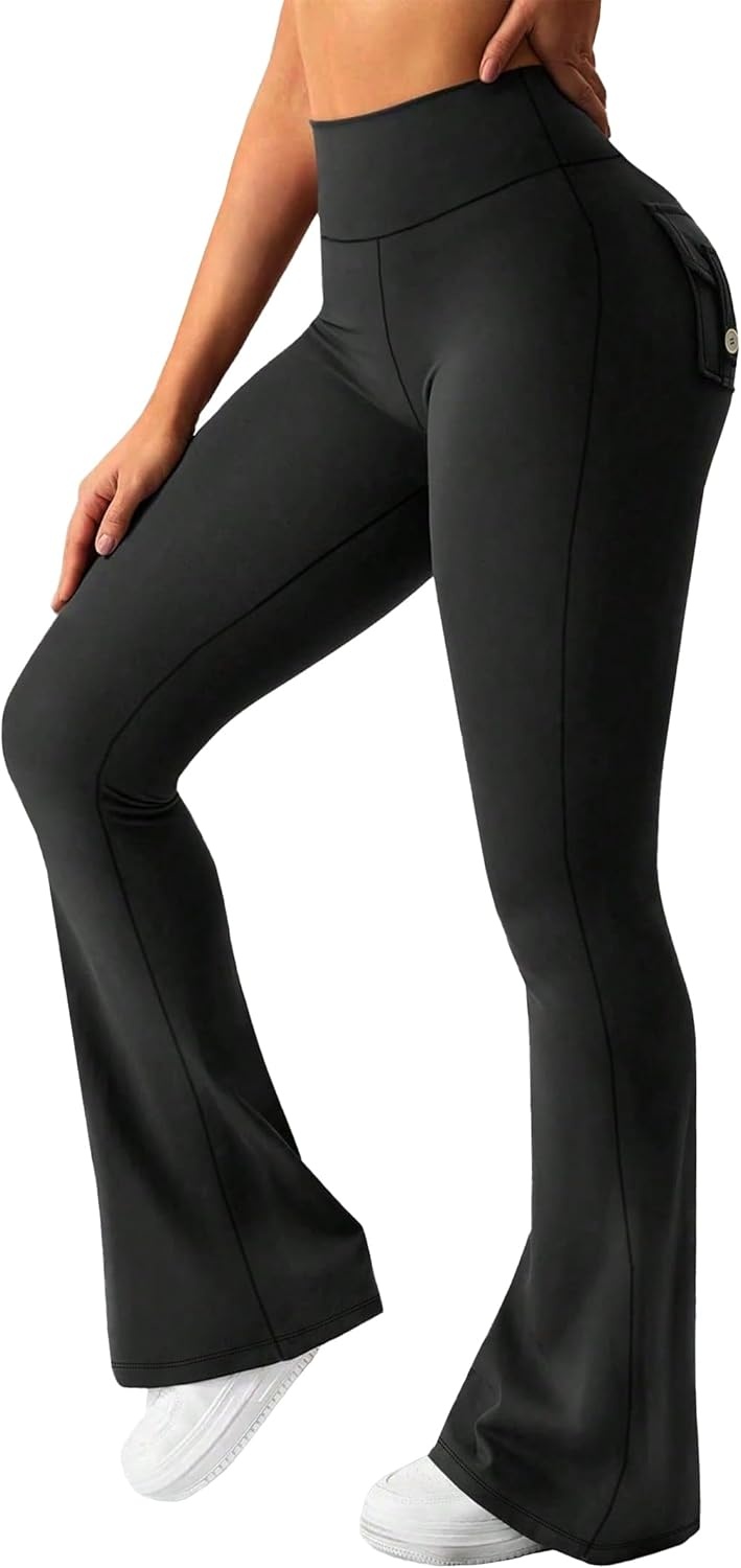 image:imageAvanova Scrunch Butt Lifting Leggings for Women Flared Yoga Workout Gym Pants with PocketsBlack