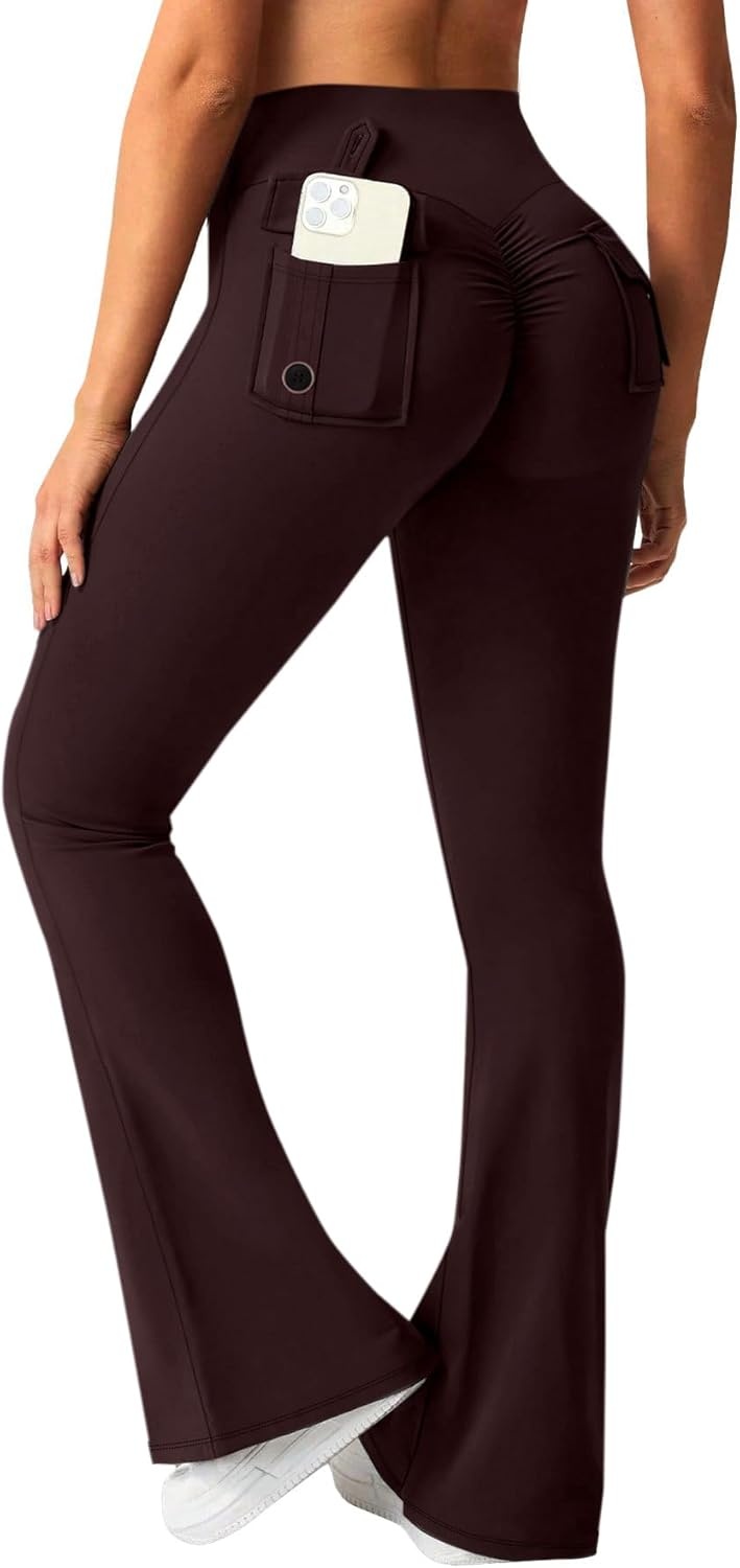 image:imageAvanova Scrunch Butt Lifting Leggings for Women Flared Yoga Workout Gym Pants with PocketsBrown