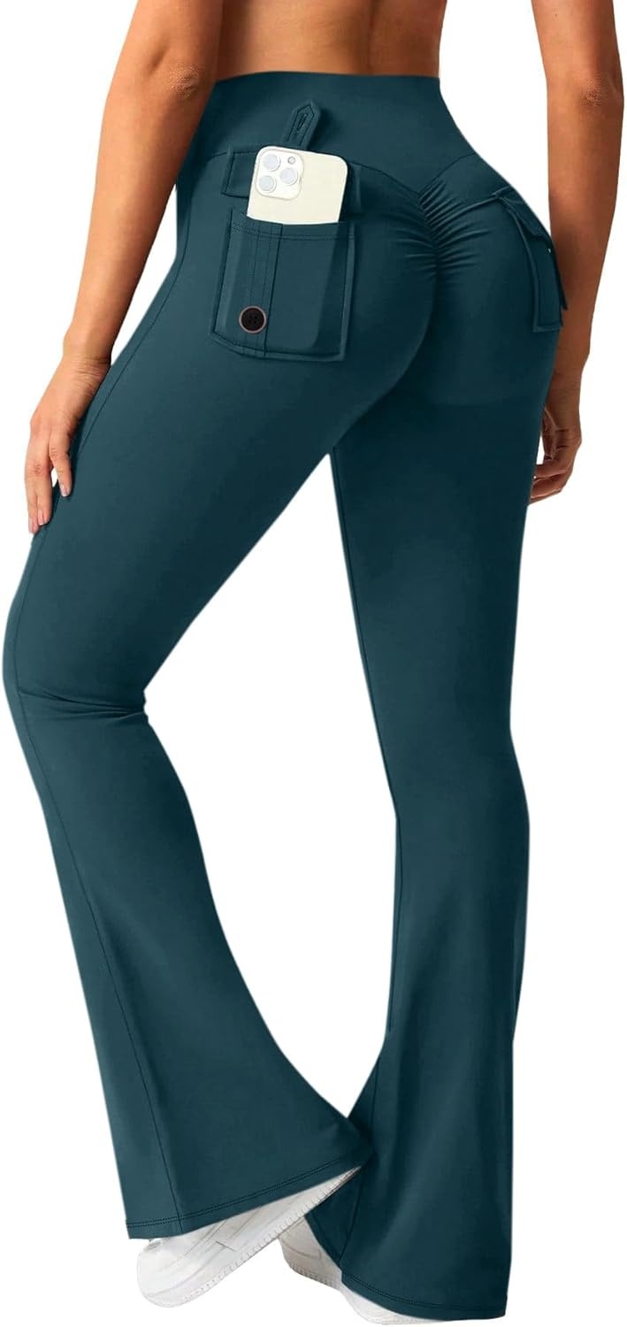 image:imageAvanova Scrunch Butt Lifting Leggings for Women Flared Yoga Workout Gym Pants with PocketsDark Green