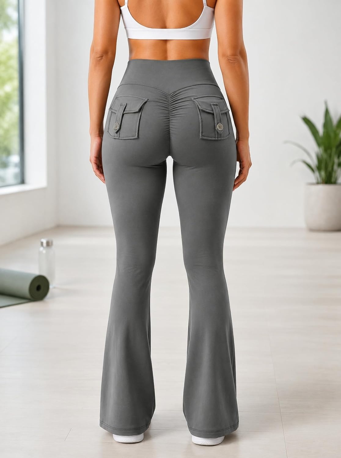 image:imageAvanova Scrunch Butt Lifting Leggings for Women Flared Yoga Workout Gym Pants with PocketsGrey