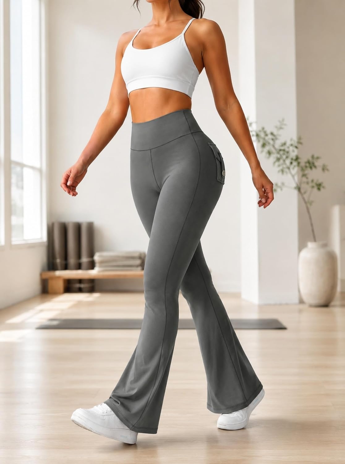 image:imageAvanova Scrunch Butt Lifting Leggings for Women Flared Yoga Workout Gym Pants with PocketsGrey