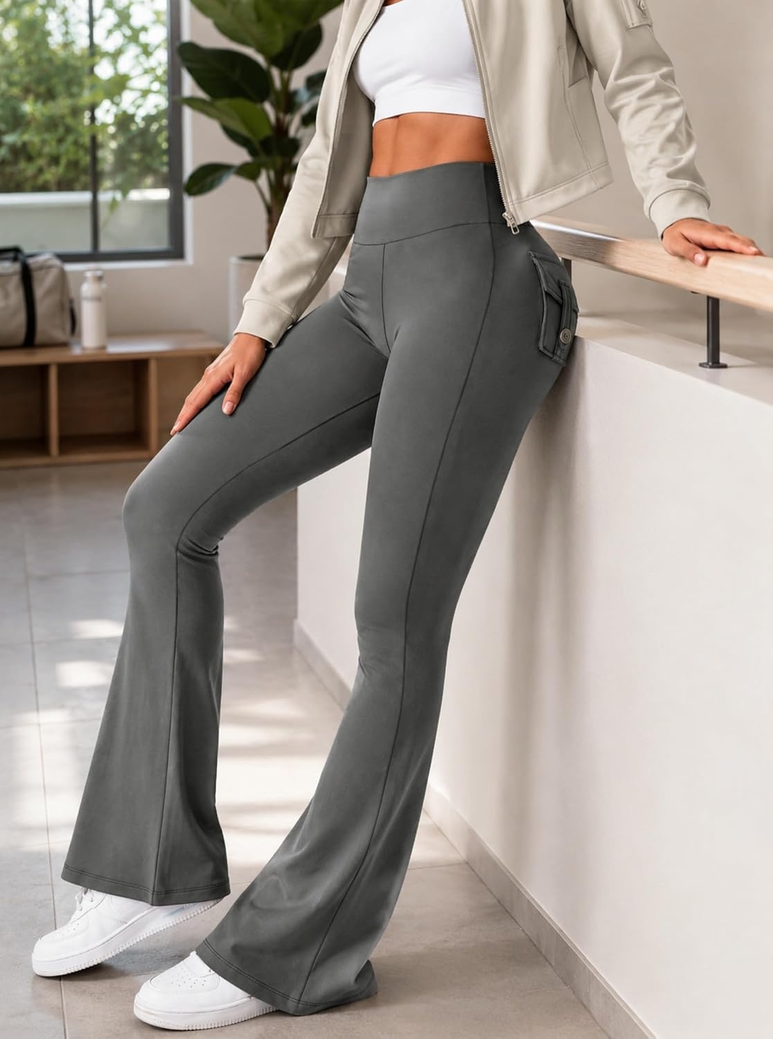image:imageAvanova Scrunch Butt Lifting Leggings for Women Flared Yoga Workout Gym Pants with PocketsGrey