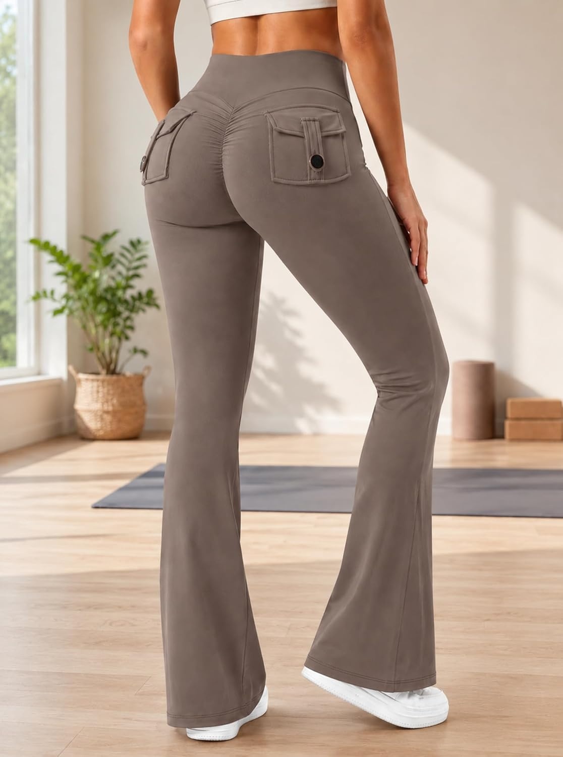 image:imageAvanova Scrunch Butt Lifting Leggings for Women Flared Yoga Workout Gym Pants with PocketsKhaki