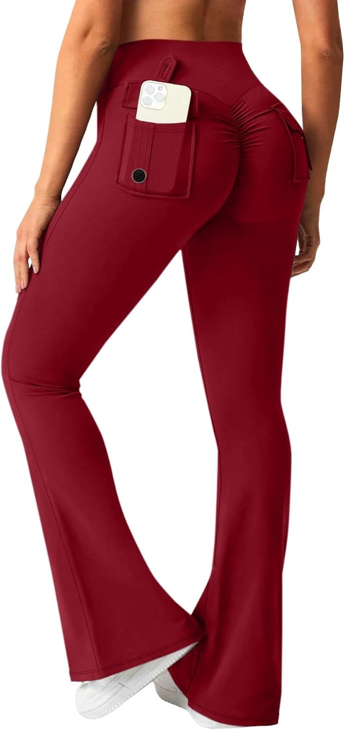 image:imageAvanova Scrunch Butt Lifting Leggings for Women Flared Yoga Workout Gym Pants with PocketsRed