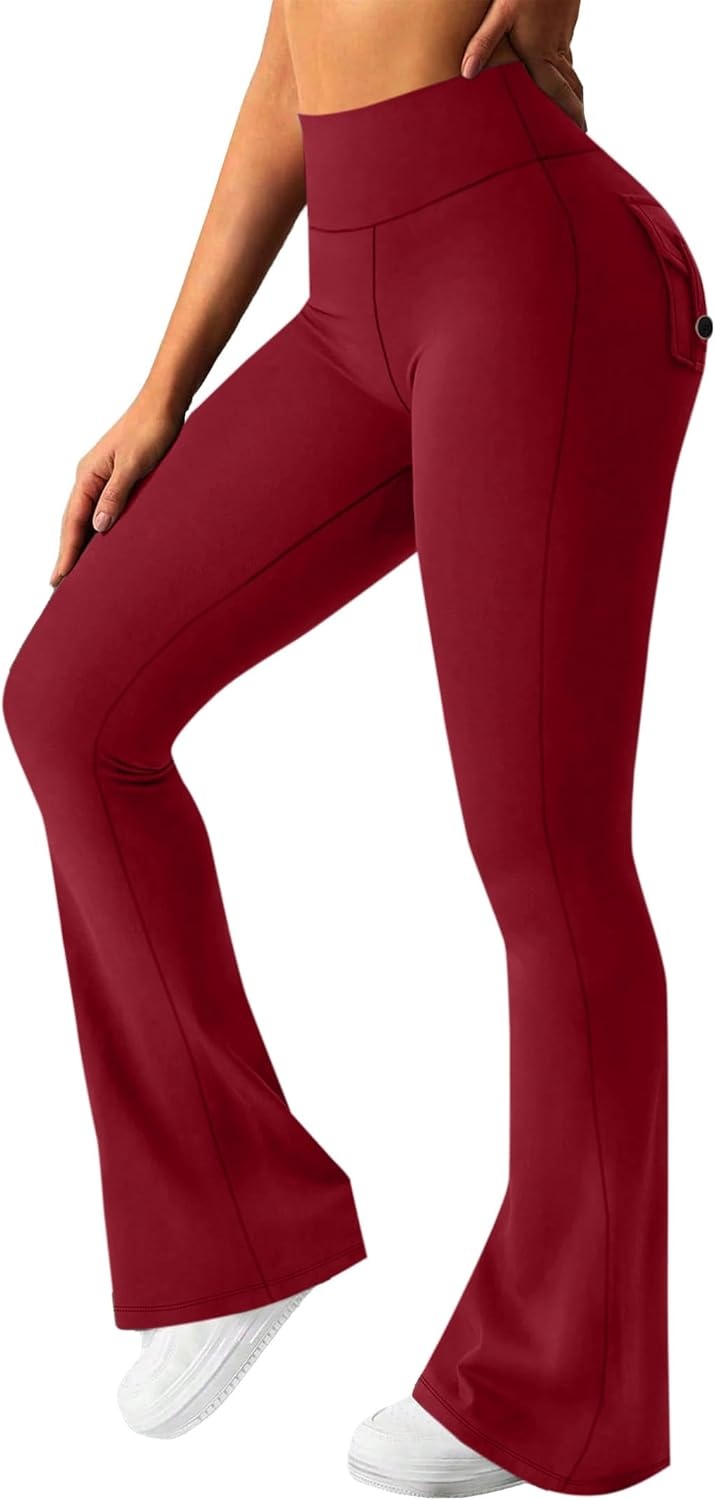 image:imageAvanova Scrunch Butt Lifting Leggings for Women Flared Yoga Workout Gym Pants with PocketsRed