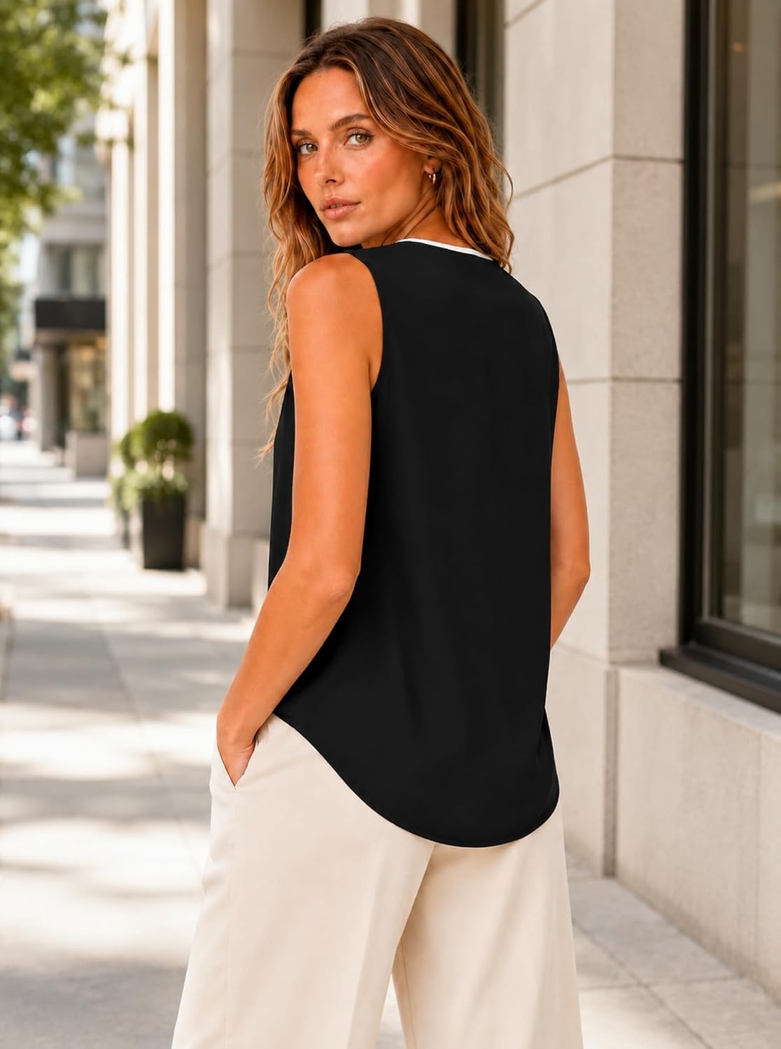 image:imageAvanova Sleeveless Blouses for Women V Neck Tank Top Work Business Casual ShirtBlack White