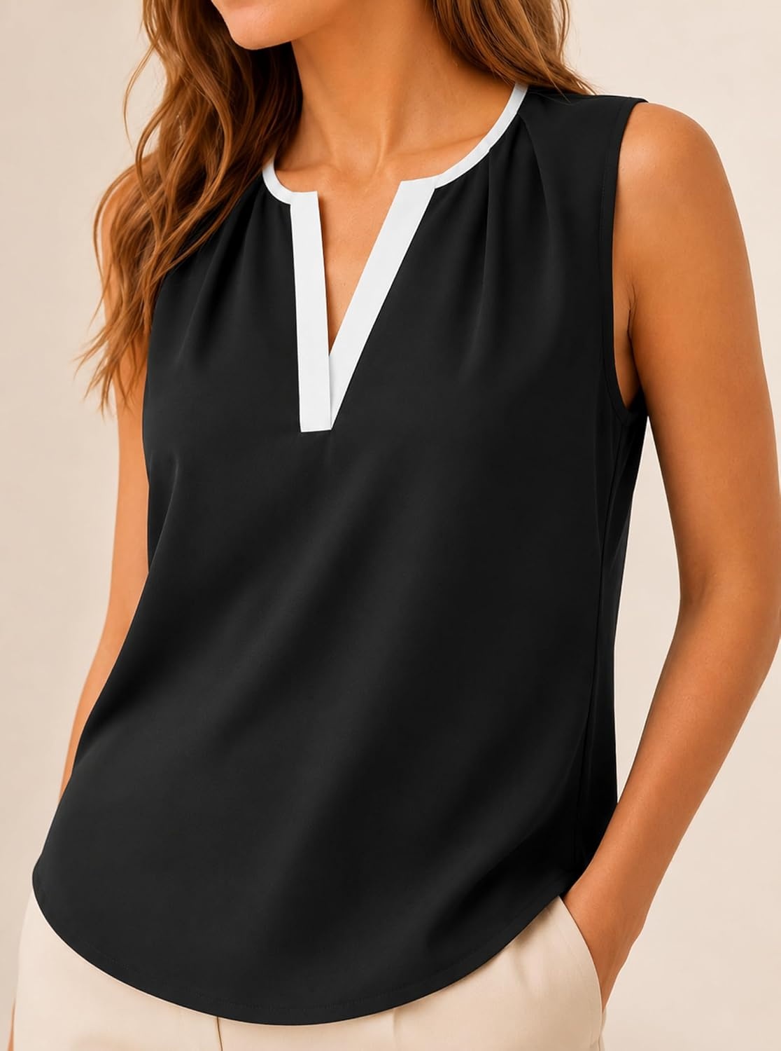 image:imageAvanova Sleeveless Blouses for Women V Neck Tank Top Work Business Casual ShirtBlack White