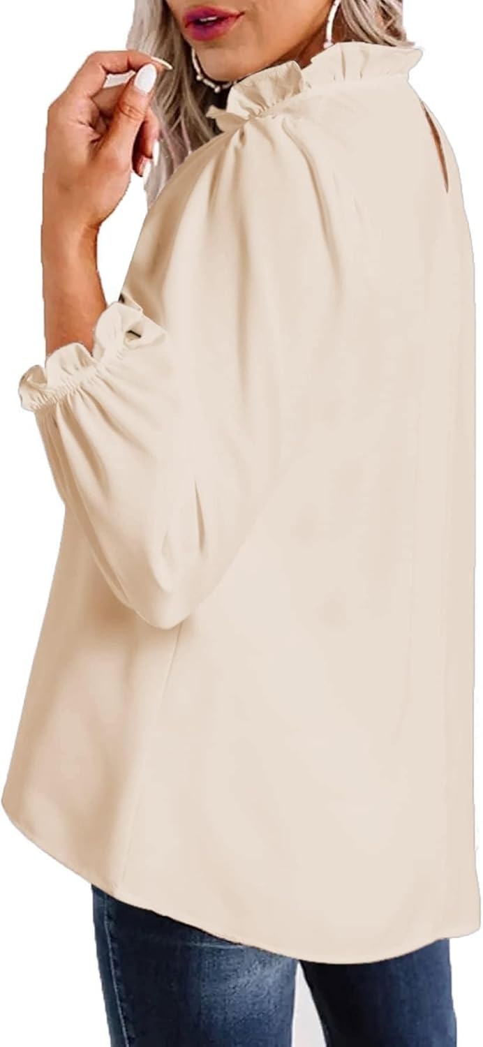 image:imageAvanova Women 34 Long Sleeve Work Business Top Ruffle Mock Neck Blouse Shirts Solid Beige XSmall