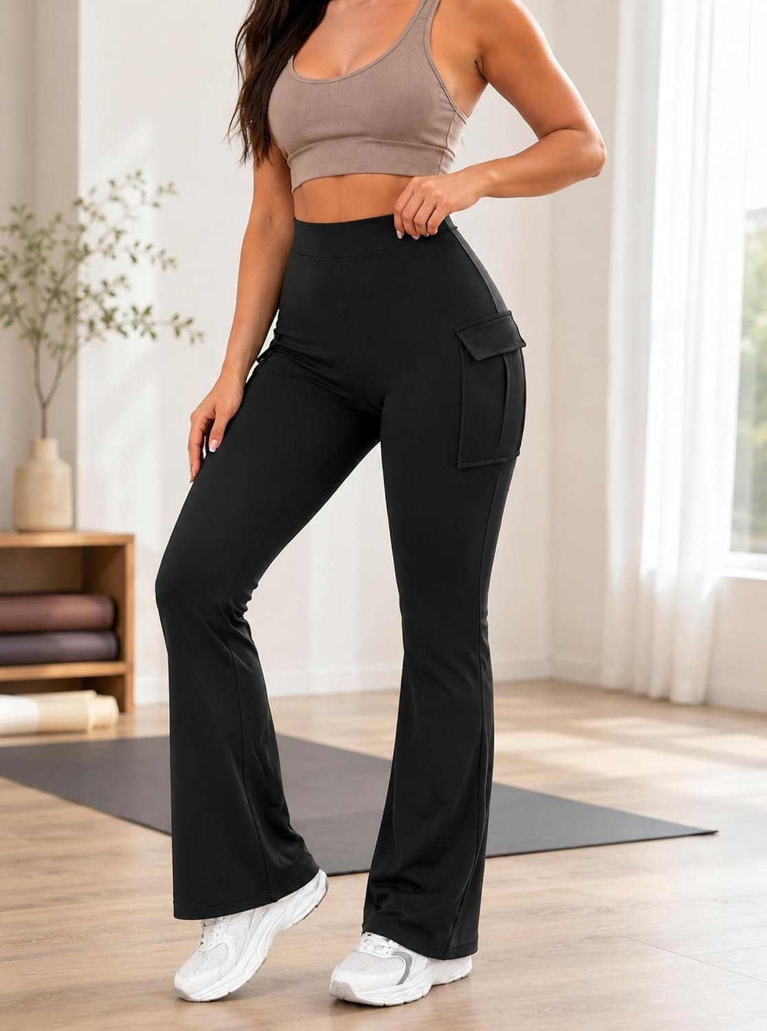 image:imageAvanova Women Bootcut Yoga Pants Workout Flare Leggings Butt Lifting Side Pockets for Yoga WorkoutBlack