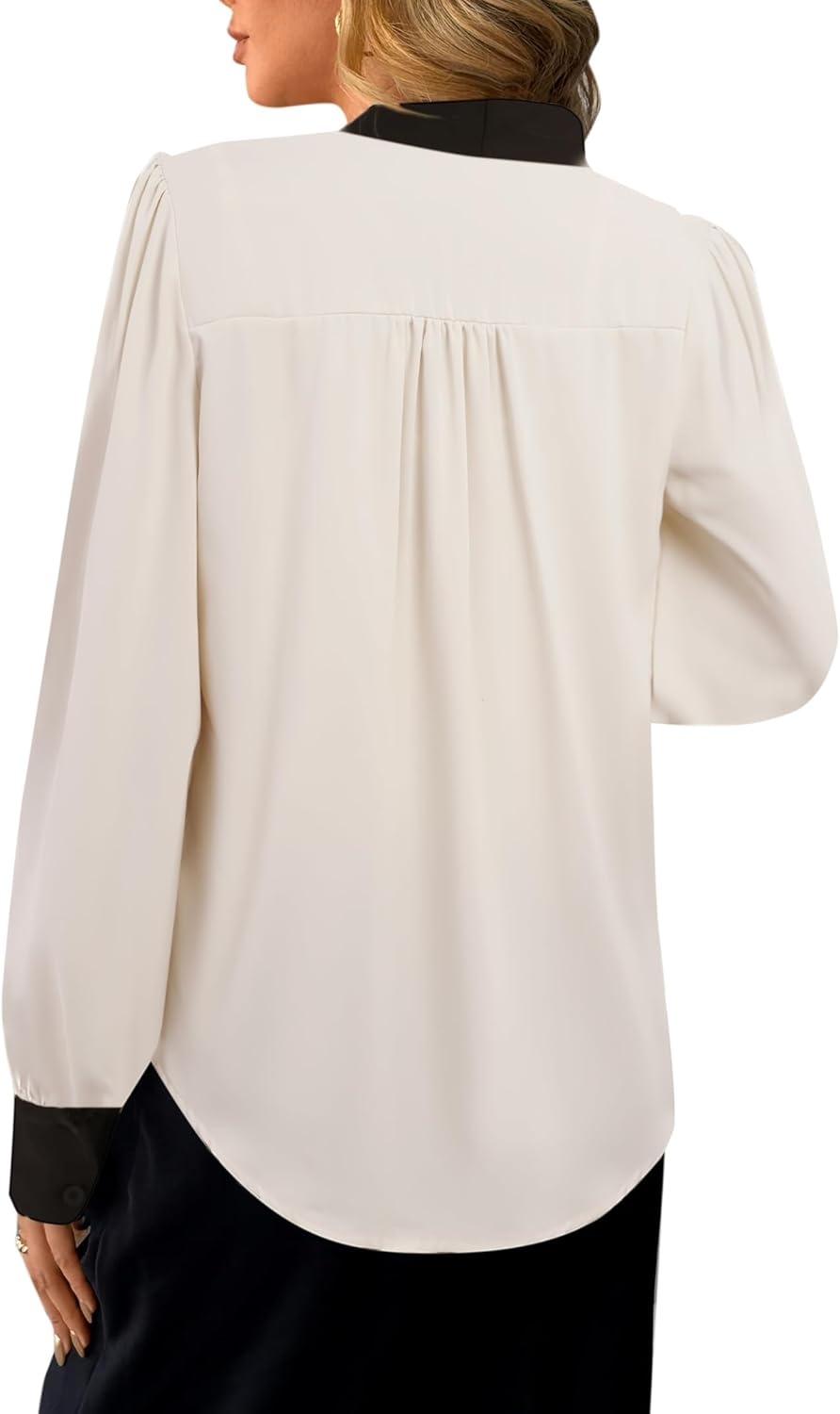 image:imageAvanova Women Bow Tie Neck Long Sleeve Blouses Tops Dressy Casual Elegant Work ShirtsApricot Black