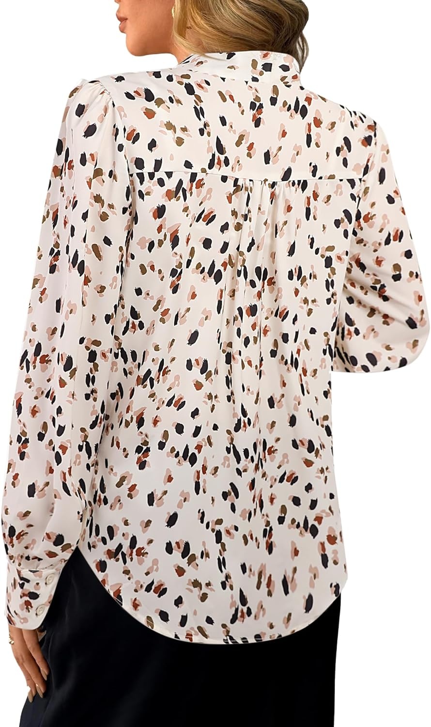 image:imageAvanova Women Bow Tie Neck Long Sleeve Blouses Tops Dressy Casual Elegant Work ShirtsFloral Beige