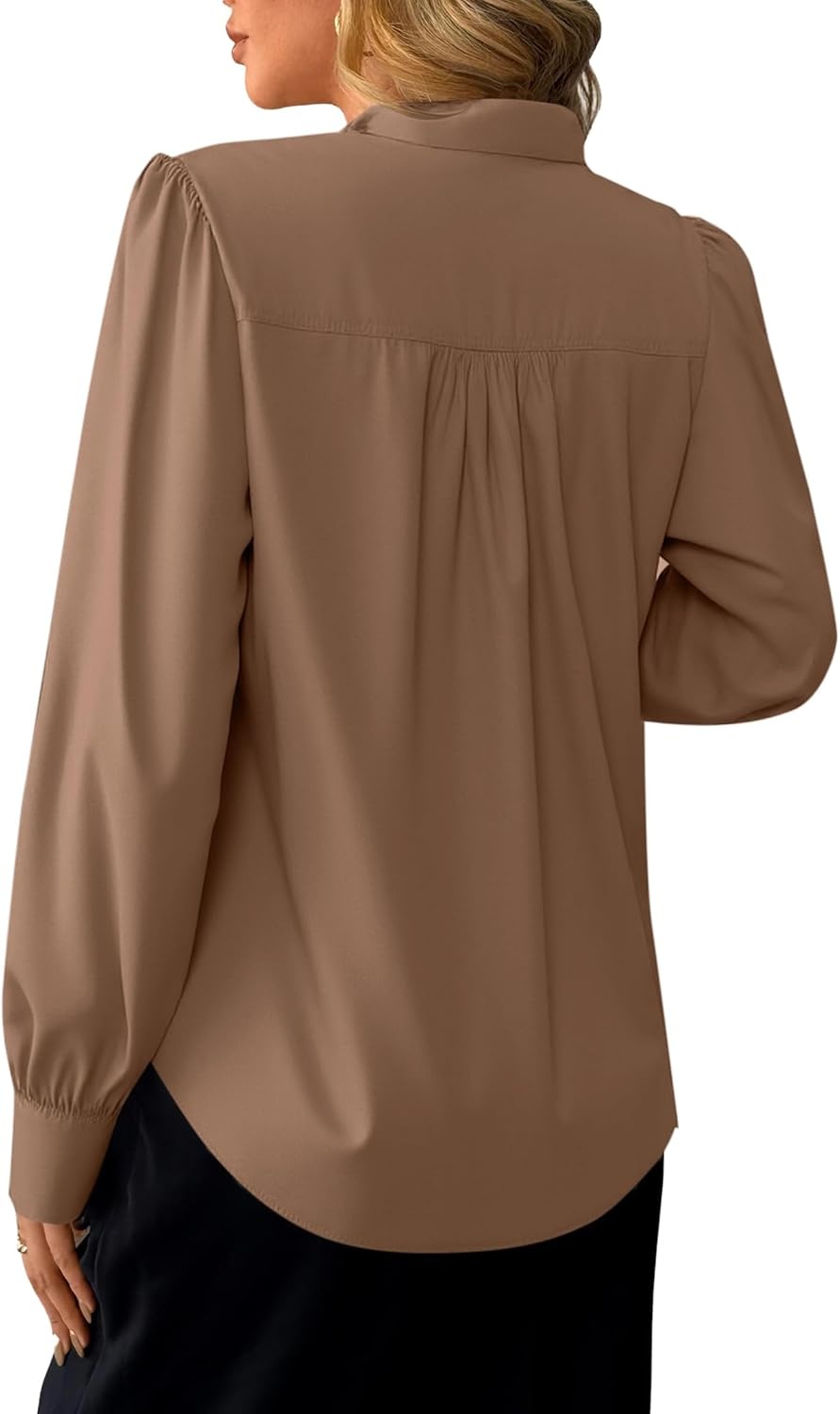 image:imageAvanova Women Bow Tie Neck Long Sleeve Blouses Tops Dressy Casual Elegant Work ShirtsKhaki