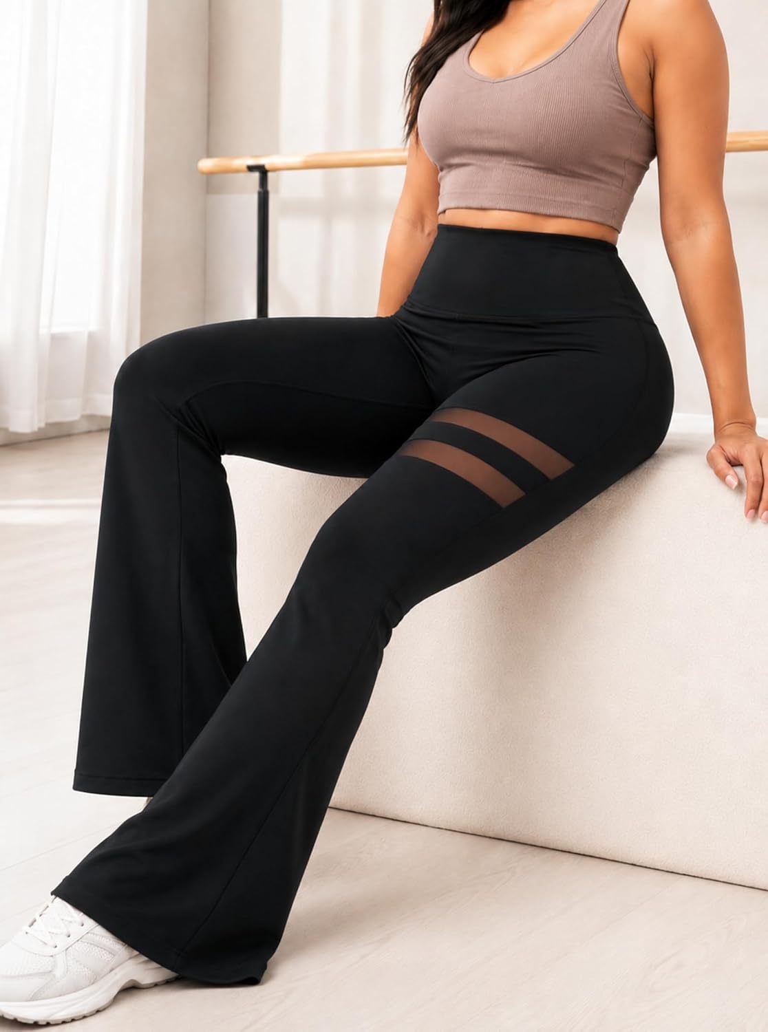 image:imageAvanova Women Contrast Mesh Bootcut Yoga Pants Flare Workout Leggings Athletic Pants for Yoga ActivewearBlack