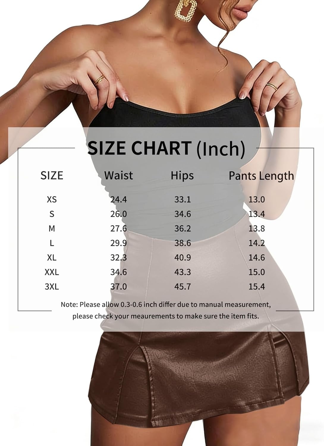 image:imageAvanova Women Faux Leather Slit Split Mini Skort High Rise Bodycon Short SkirtBrown