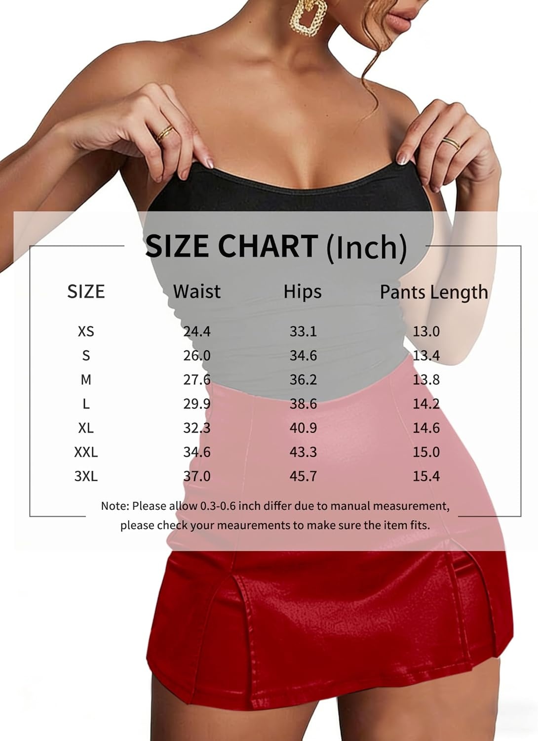 image:imageAvanova Women Faux Leather Slit Split Mini Skort High Rise Bodycon Short SkirtRed J
