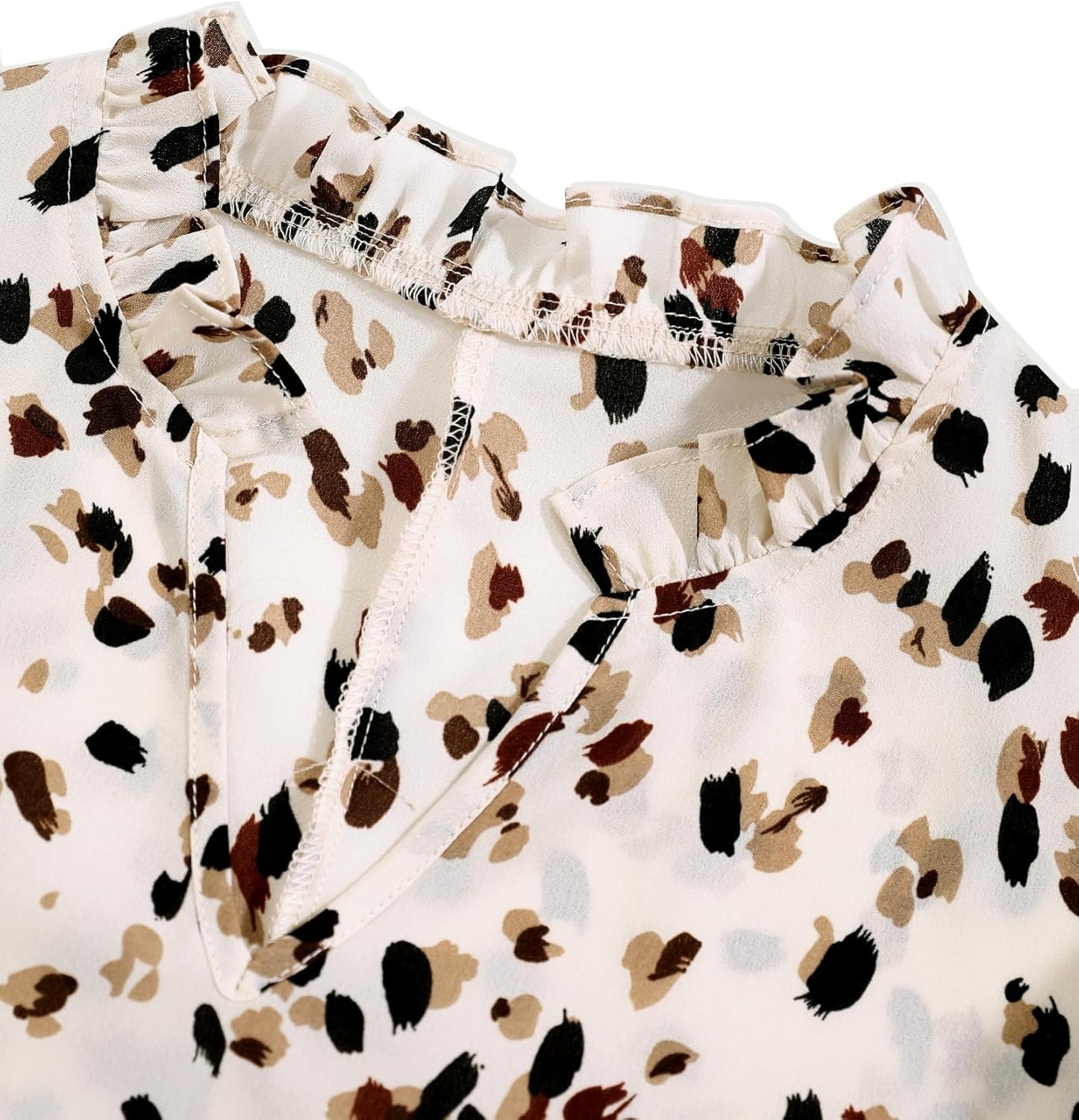 image:imageAvanova Women Leopard Print Ruffle V Neck Top 34 Long Sleeves Work Business Blouses ShirtBeige Dots