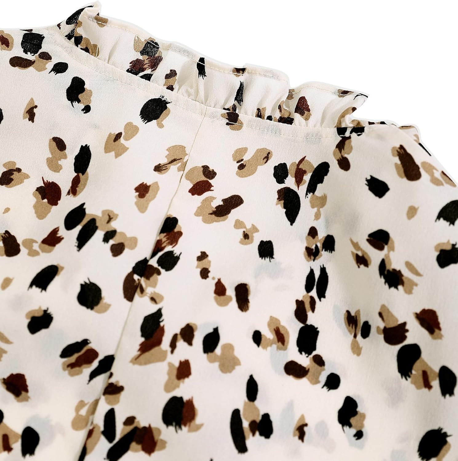 image:imageAvanova Women Leopard Print Ruffle V Neck Top 34 Long Sleeves Work Business Blouses ShirtBeige Dots