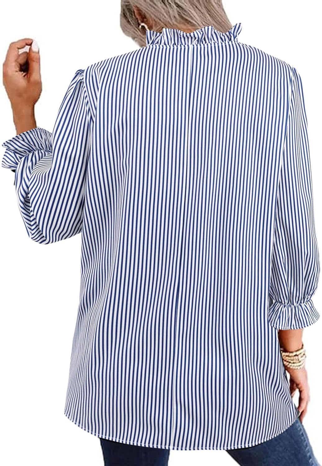 image:imageAvanova Women Leopard Print Ruffle V Neck Top 34 Long Sleeves Work Business Blouses ShirtBlue Striped