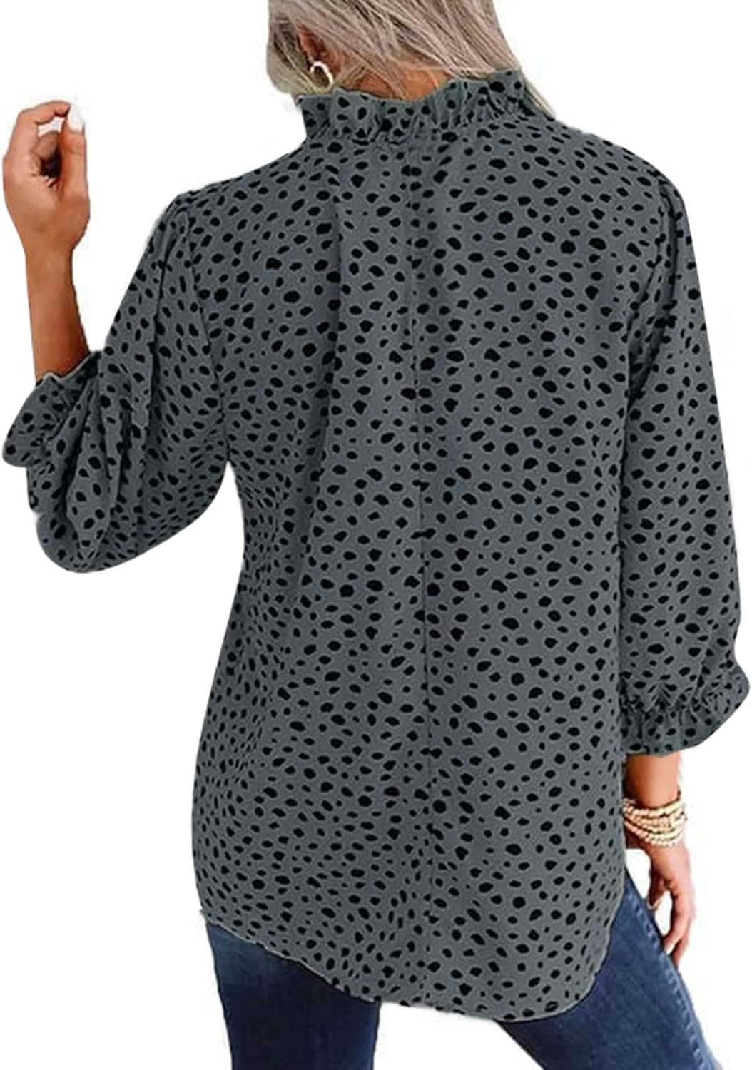 image:imageAvanova Women Leopard Print Ruffle V Neck Top 34 Long Sleeves Work Business Blouses ShirtGreen