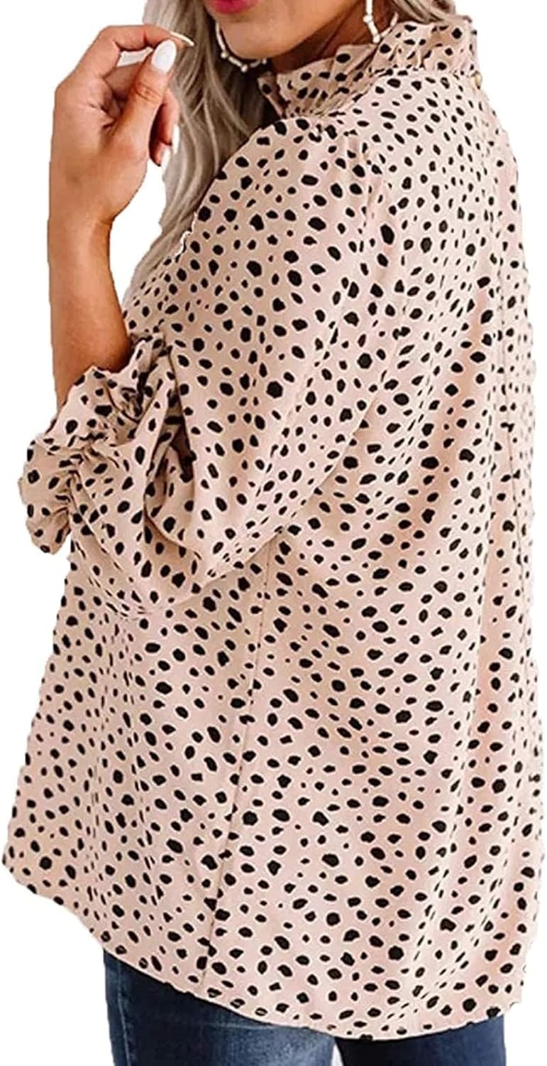 image:imageAvanova Women Leopard Print Ruffle V Neck Top 34 Long Sleeves Work Business Blouses ShirtKhaki
