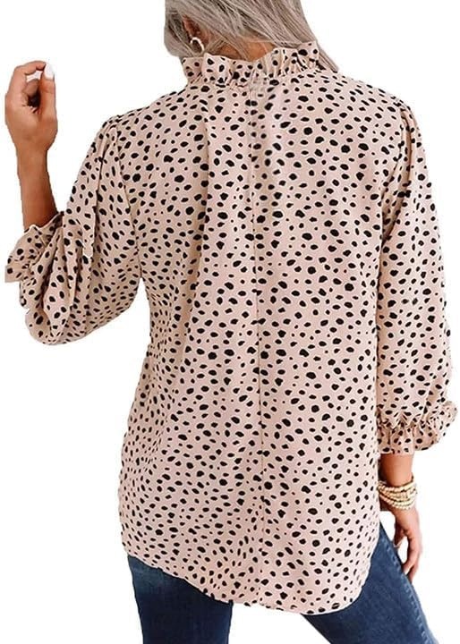 image:imageAvanova Women Leopard Print Ruffle V Neck Top 34 Long Sleeves Work Business Blouses ShirtKhaki