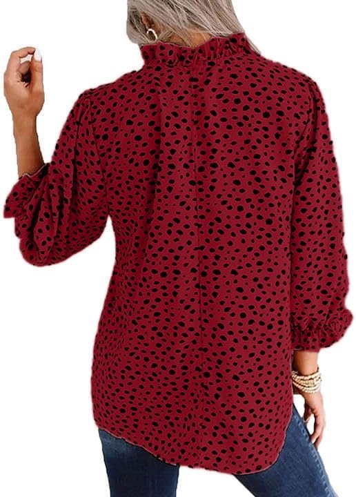 image:imageAvanova Women Leopard Print Ruffle V Neck Top 34 Long Sleeves Work Business Blouses ShirtRed