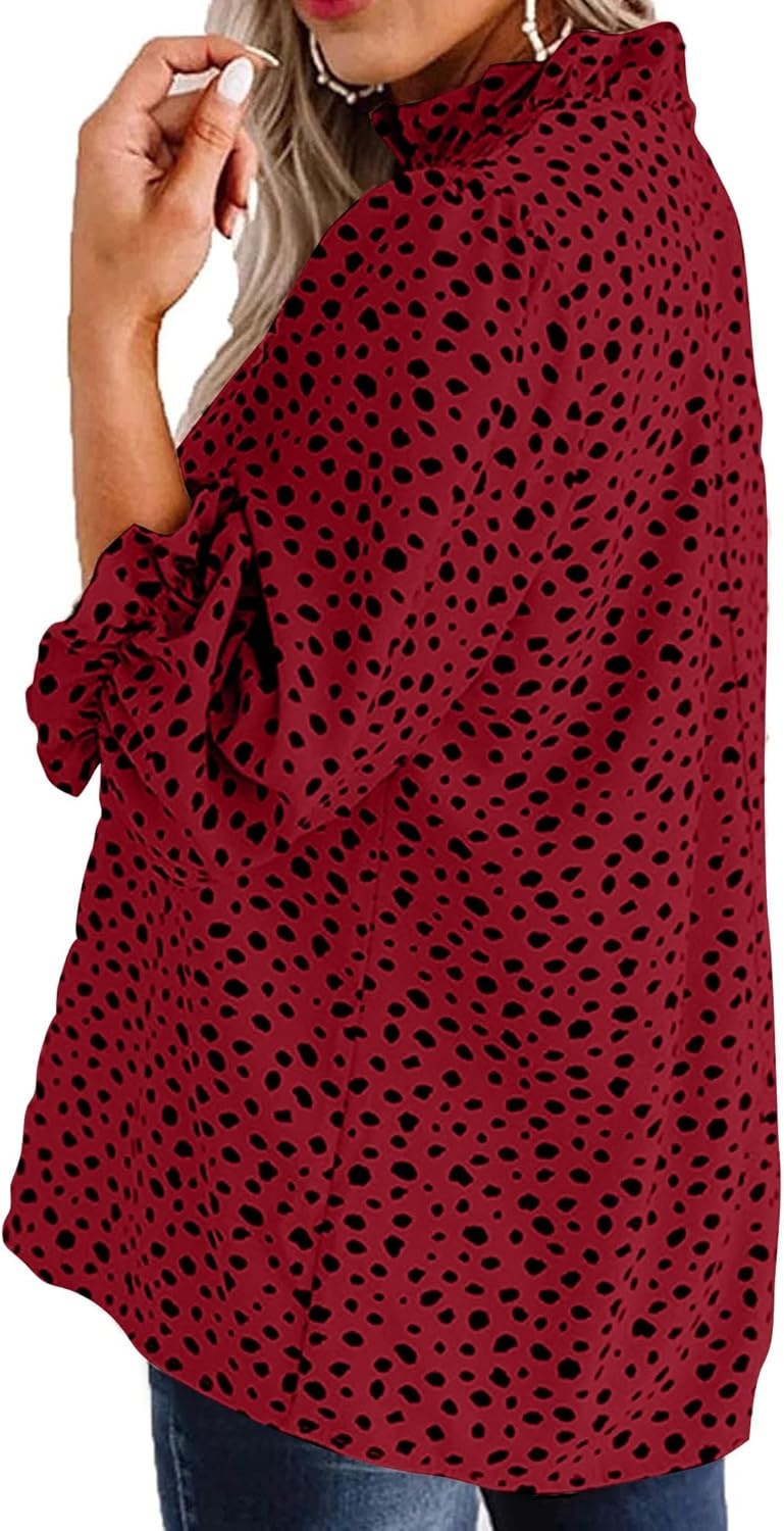 image:imageAvanova Women Leopard Print Ruffle V Neck Top 34 Long Sleeves Work Business Blouses ShirtRed