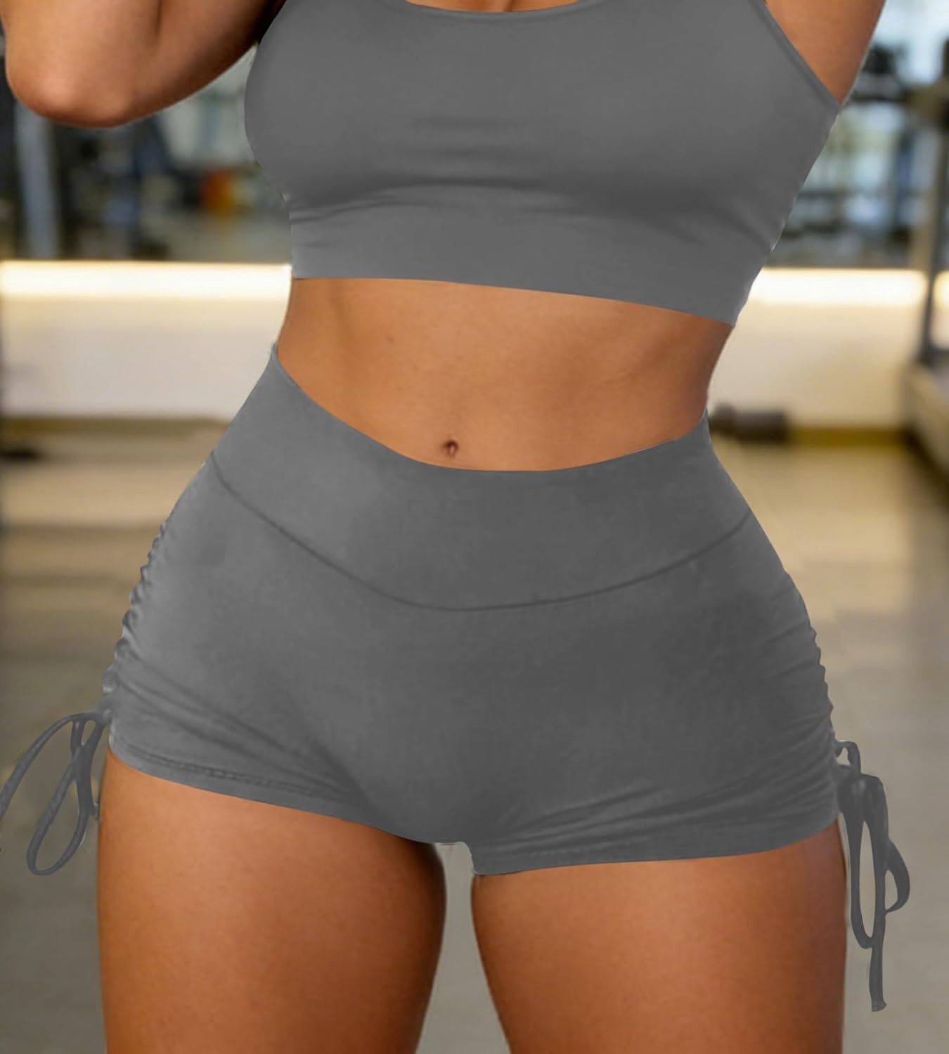 image:imageAvanova Women Scrunch Butt Lifting Shorts Booty Gym Workout Shorts with Cargo Pockets Ruched Side DrawstringGrey