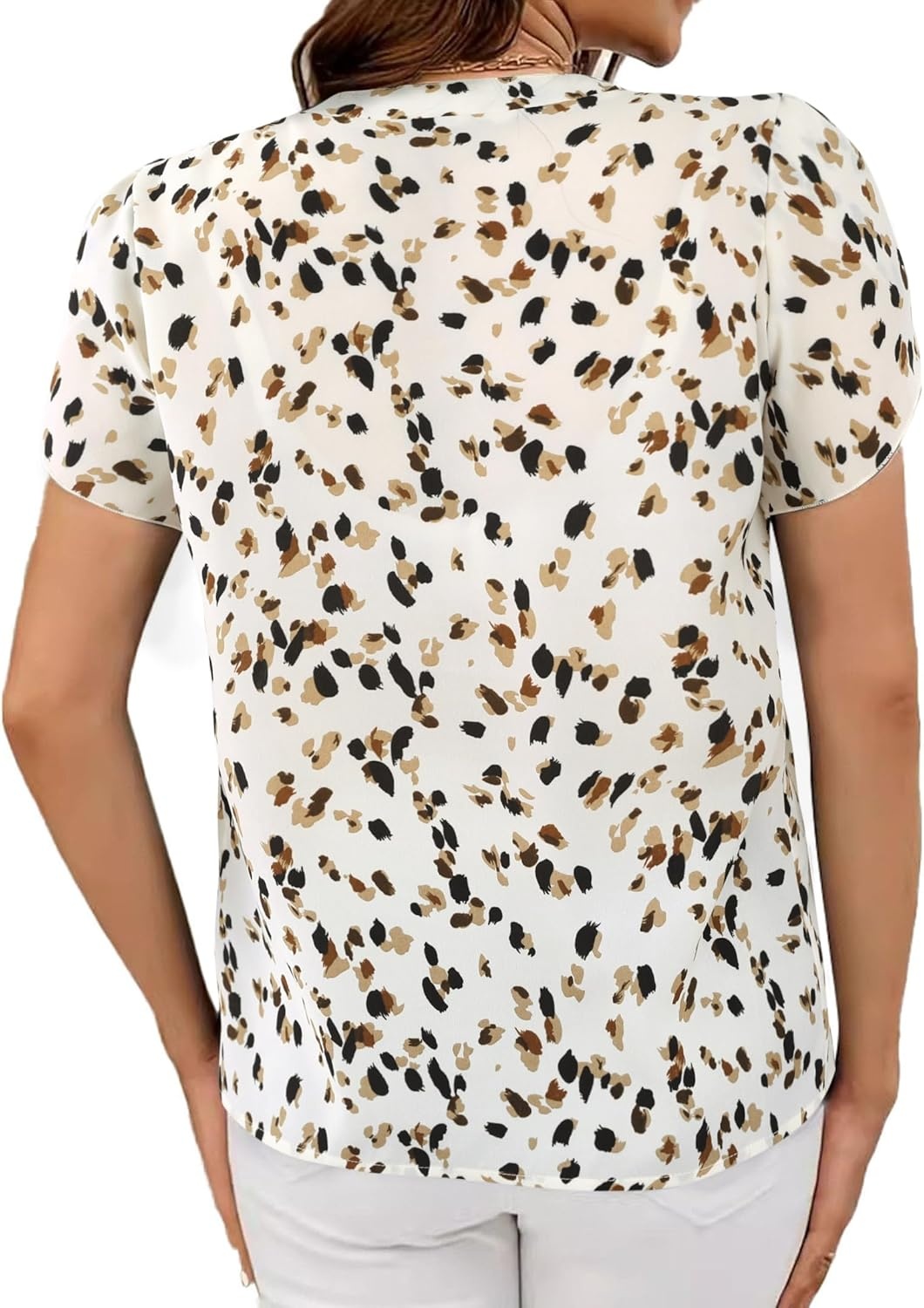 image:imageAvanova Women Tulip Short Sleeve Shirt Business Casual Dressy Blouse Notched V Neck Work TopFloral Beige