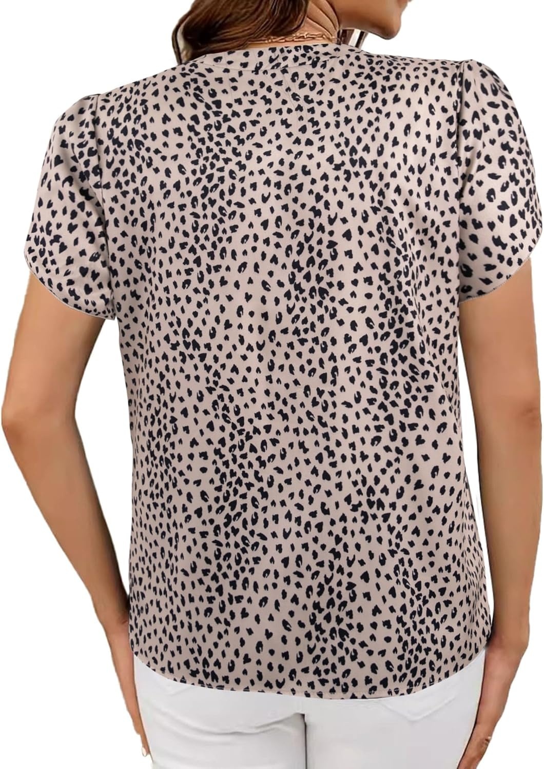 image:imageAvanova Women Tulip Short Sleeve Shirt Business Casual Dressy Blouse Notched V Neck Work TopKhaki Leopard